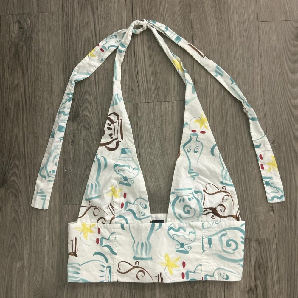 White and blue Zara halter top with adjustable straps #halterneck
